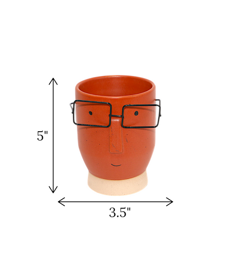 face vase brown with glasses china "5x3.5"