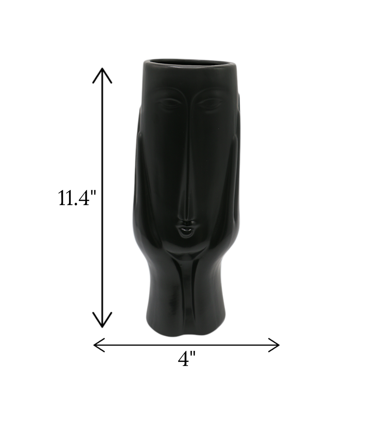 ceramic face vase black large china "11.4x4"
