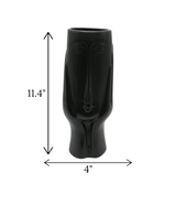 ceramic face vase black large china "11.4x4"
