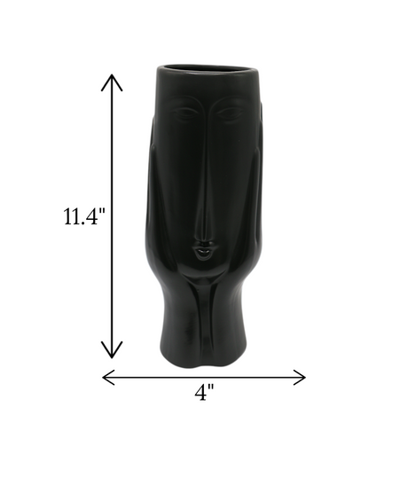 ceramic face vase black large china "11.4x4"
