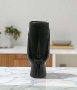 ceramic face vase black large china "11.4x4"