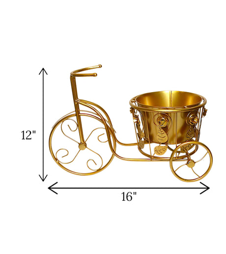 metal cycle planter golden china "12x16"