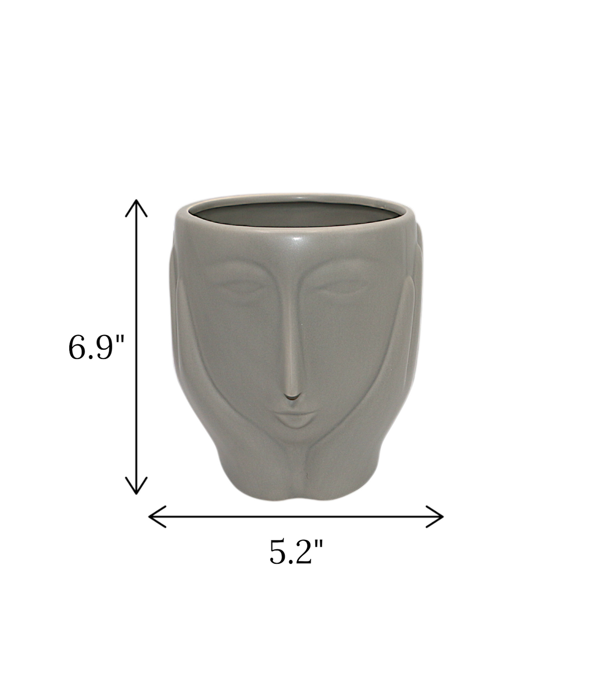 ceramic face vase grey medium china "6.9x5.2"