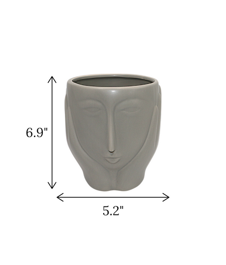 ceramic face vase grey medium china "6.9x5.2"
