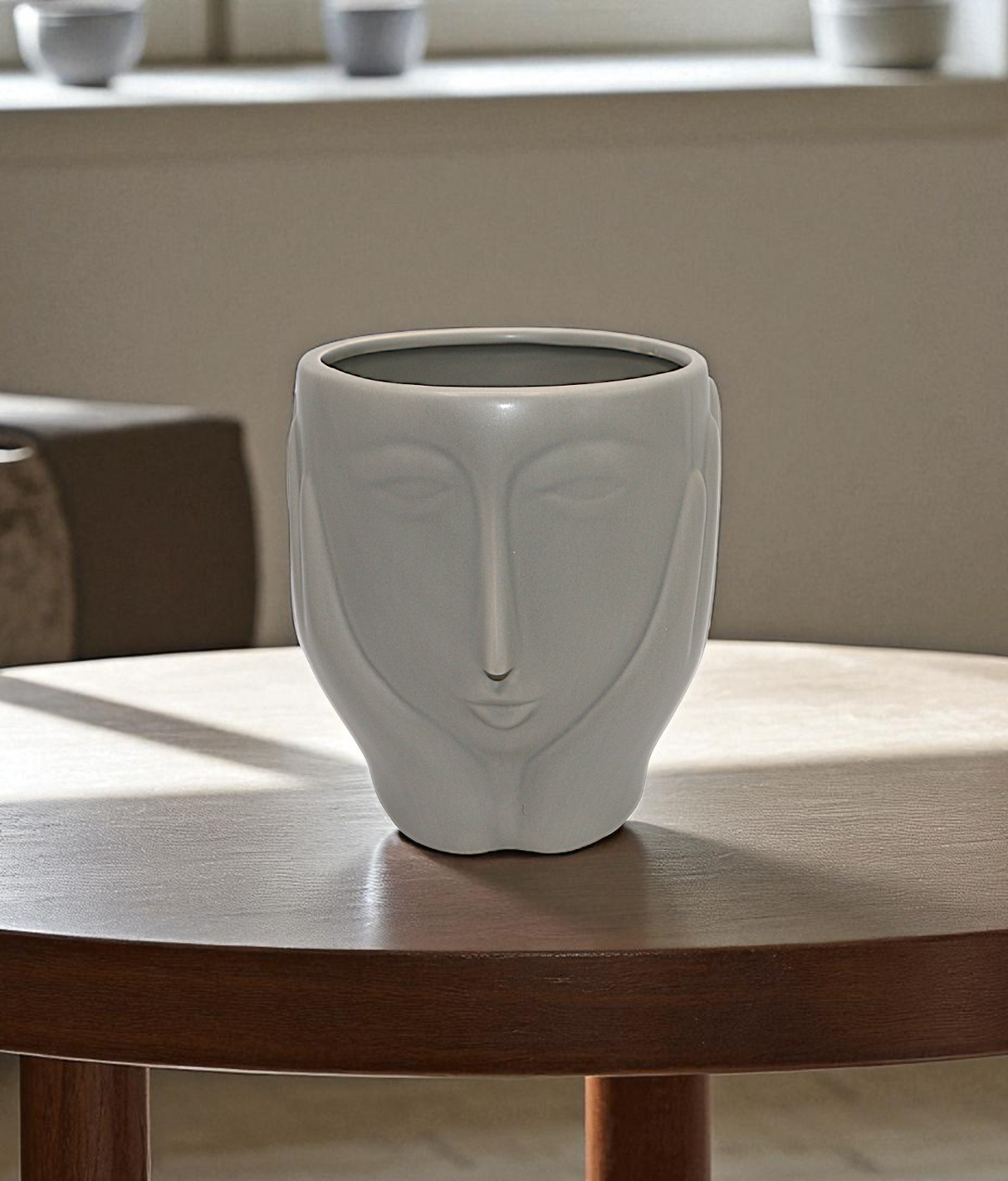 ceramic face vase grey medium china "6.9x5.2"