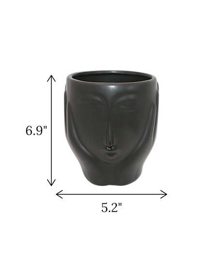 ceramic face vase black medium china "6.9x5.2"