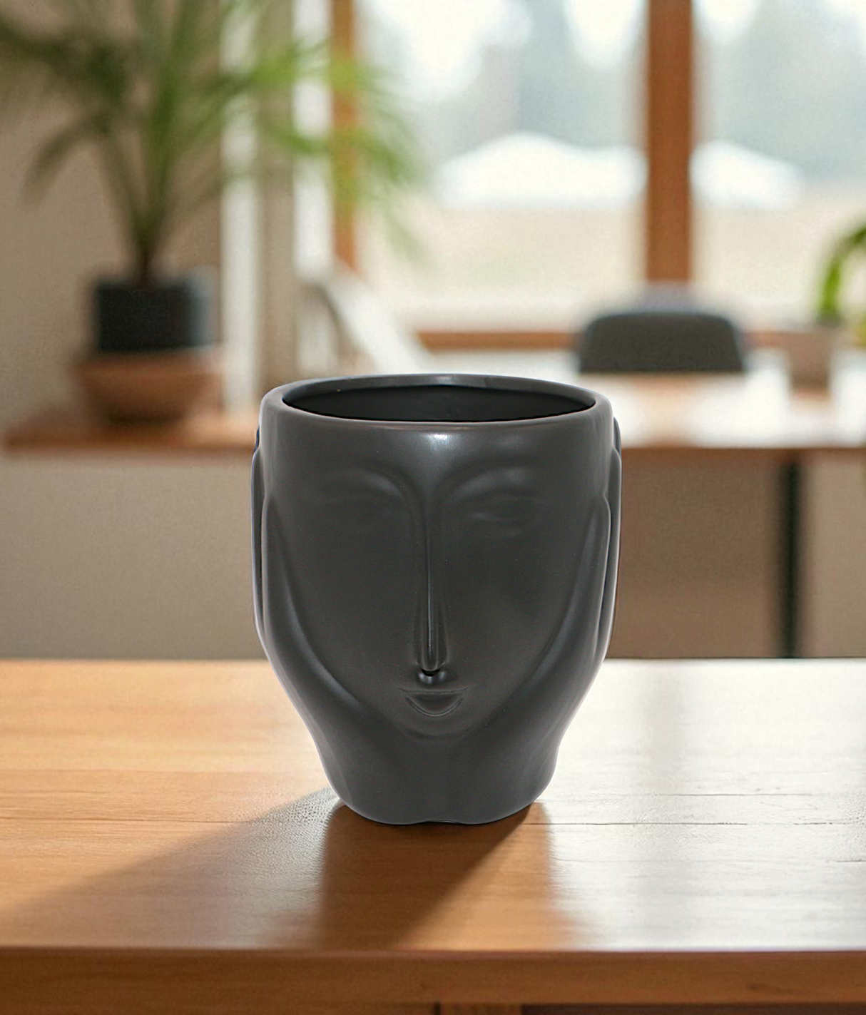 ceramic face vase black medium china "6.9x5.2"