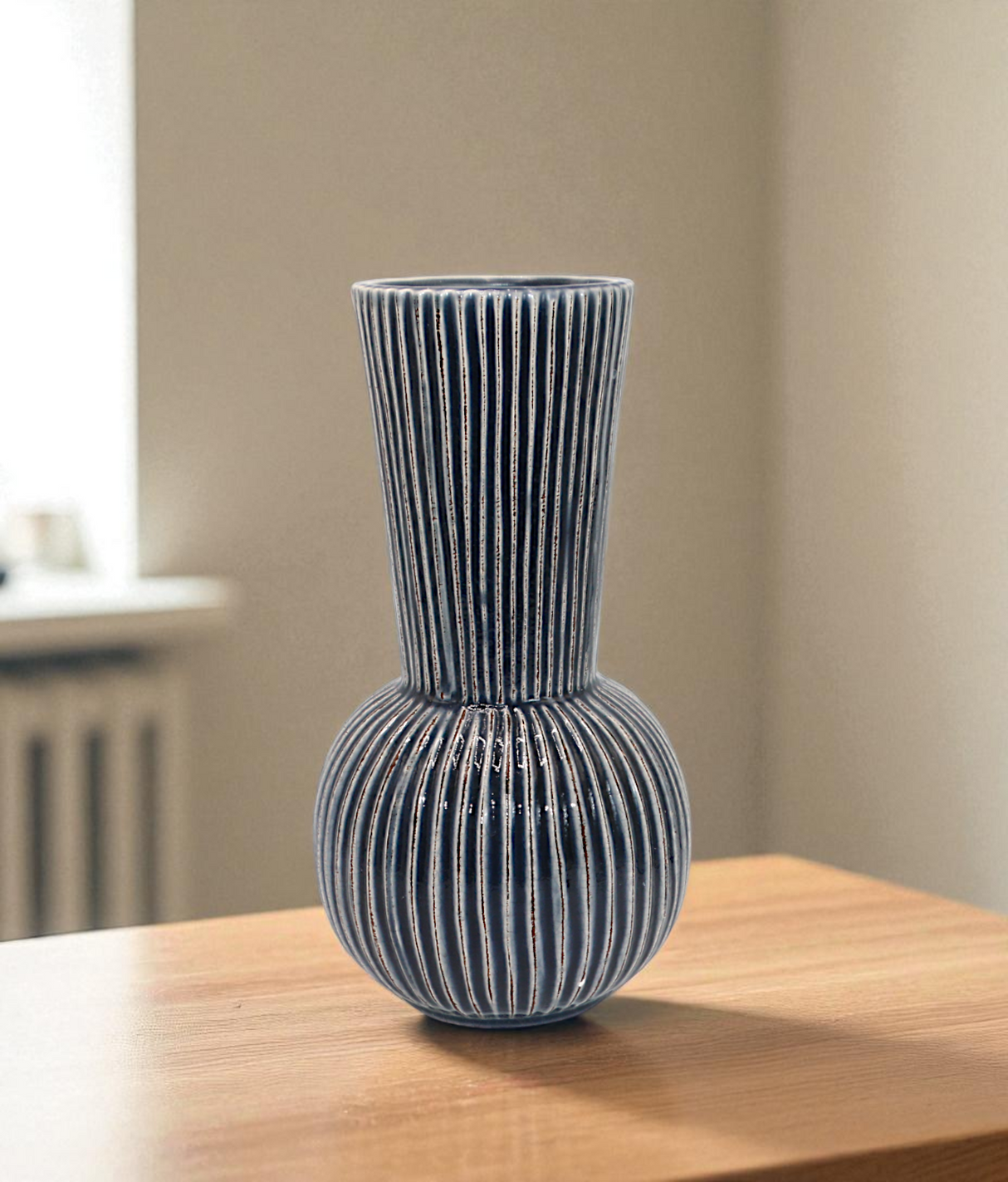ceramic vase textured blue large china "11x4"