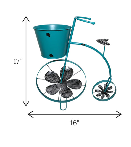 metal cycle planter sea green china "16x17"