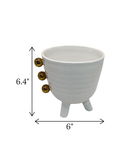 ceramic vase white with golden dots large china "6.4x6"