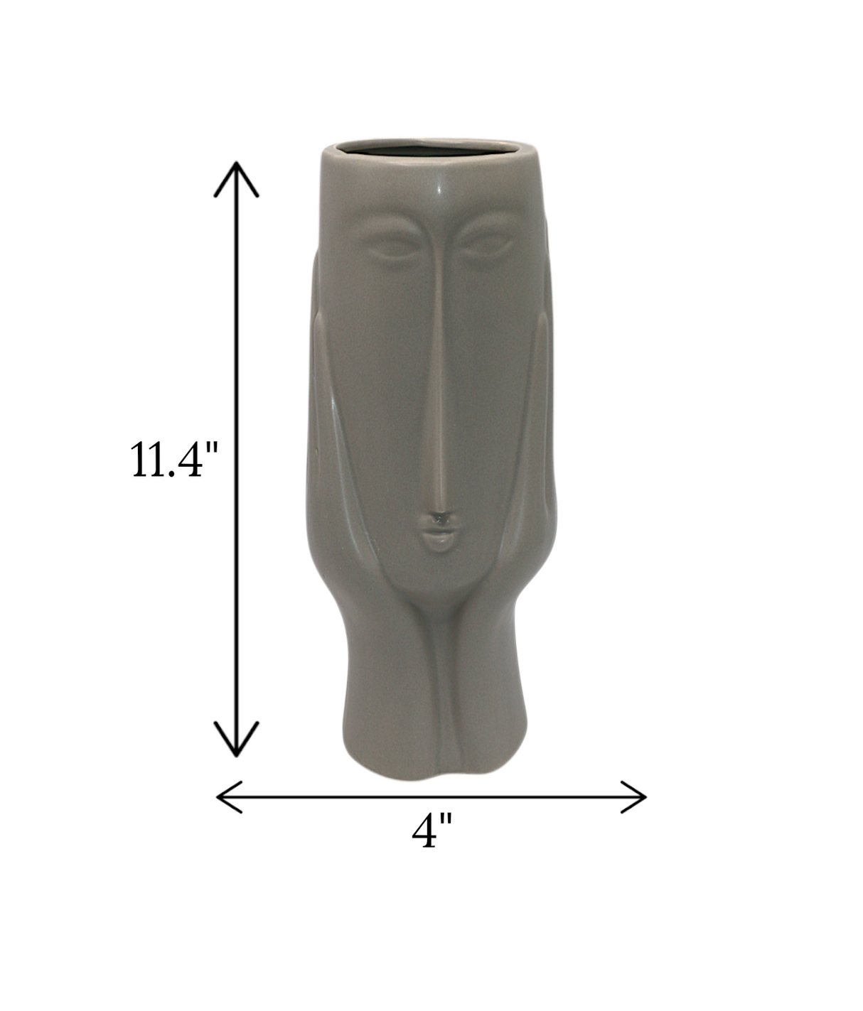 ceramic face vase grey large china "11.4x4"