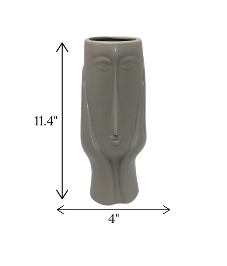 ceramic face vase grey large china "11.4x4"