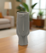ceramic face vase grey large china "11.4x4"