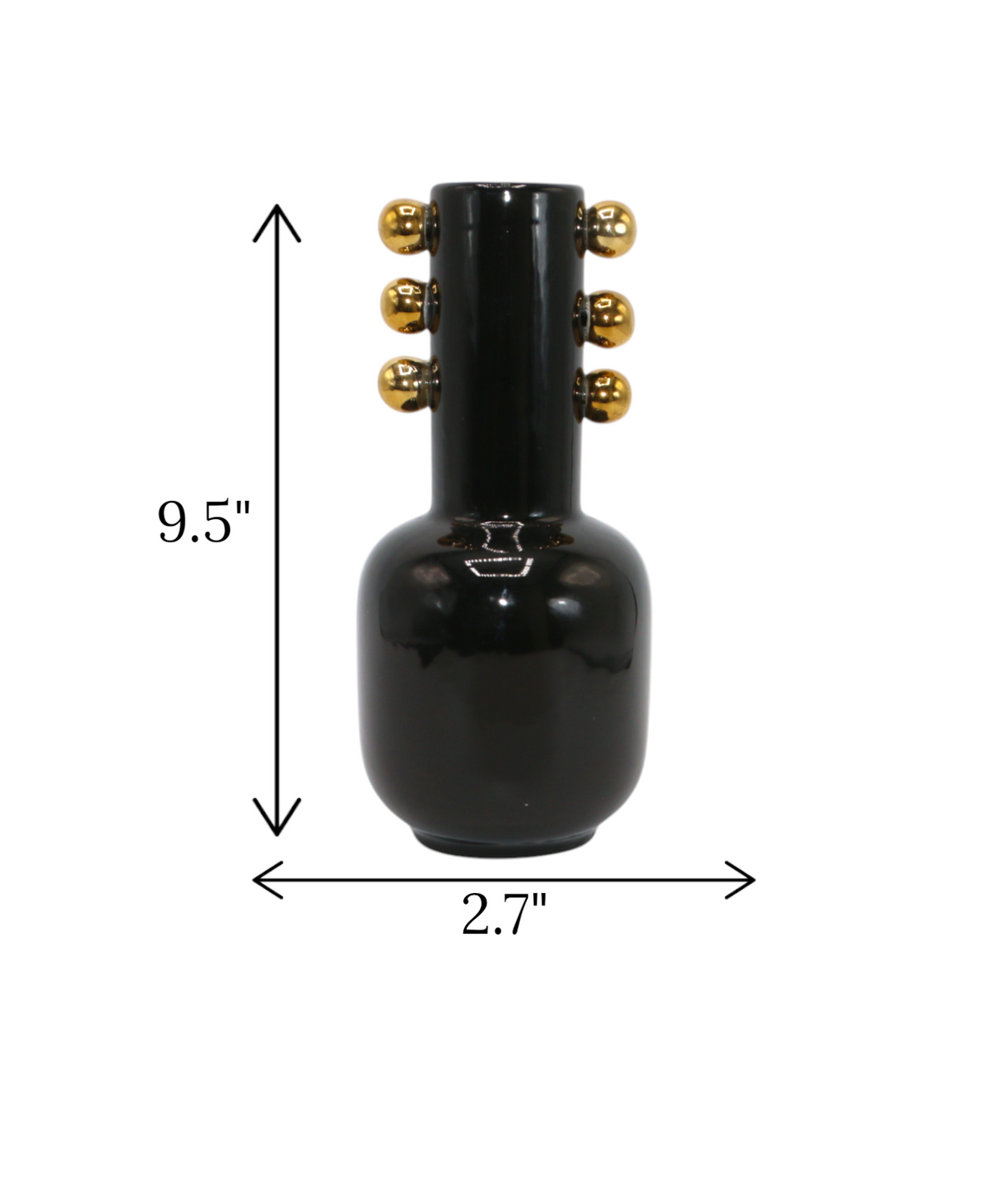 ceramic vase black small with golden dots china "9.5x2.7"