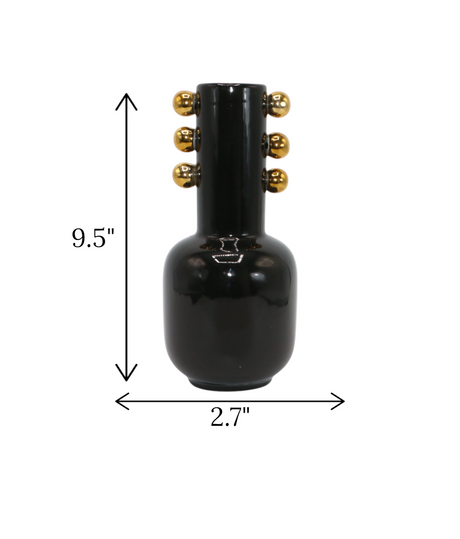 ceramic vase black small with golden dots china "9.5x2.7"