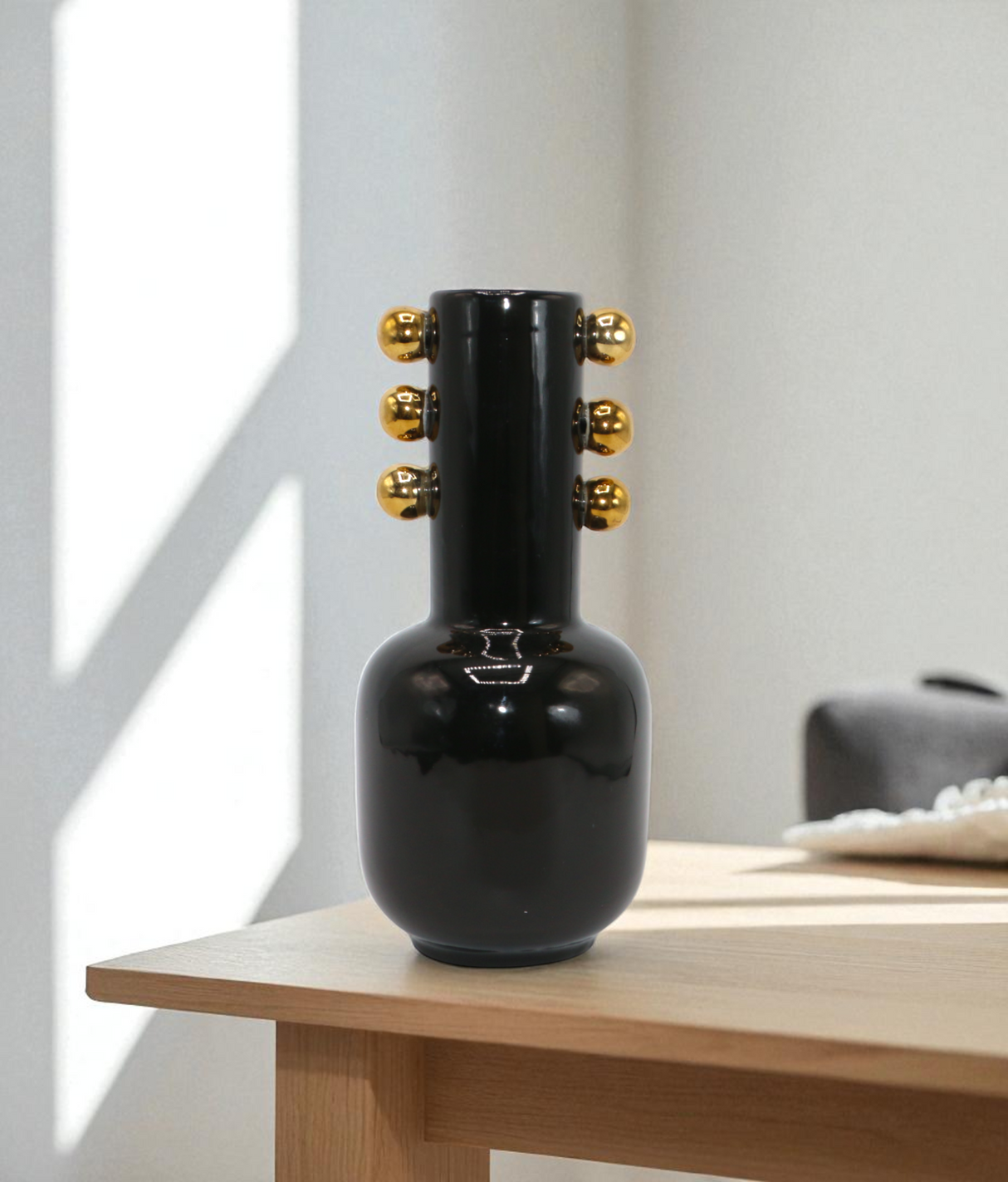 ceramic vase black small with golden dots china "9.5x2.7"