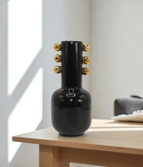 ceramic vase black small with golden dots china "9.5x2.7"