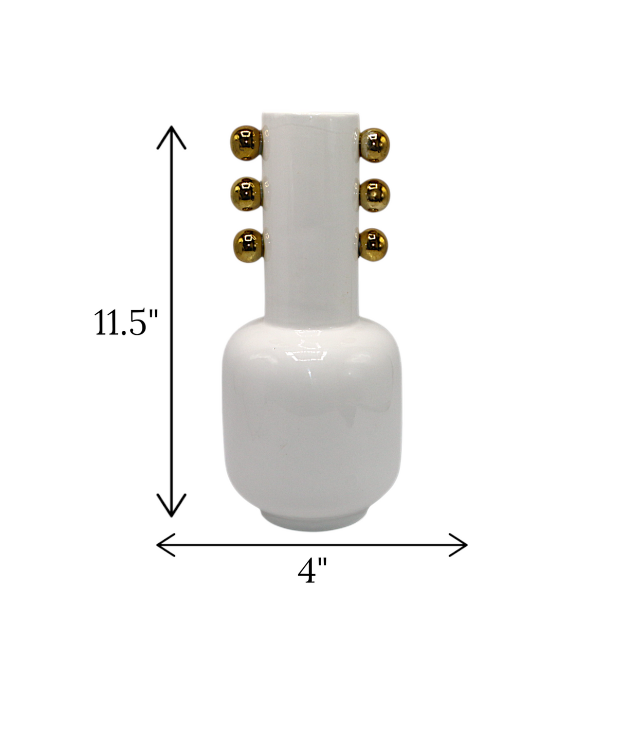 ceramic vase white large with golden dots china "11.5x4"