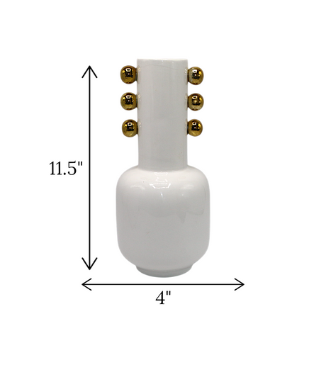 ceramic vase white large with golden dots china "11.5x4"