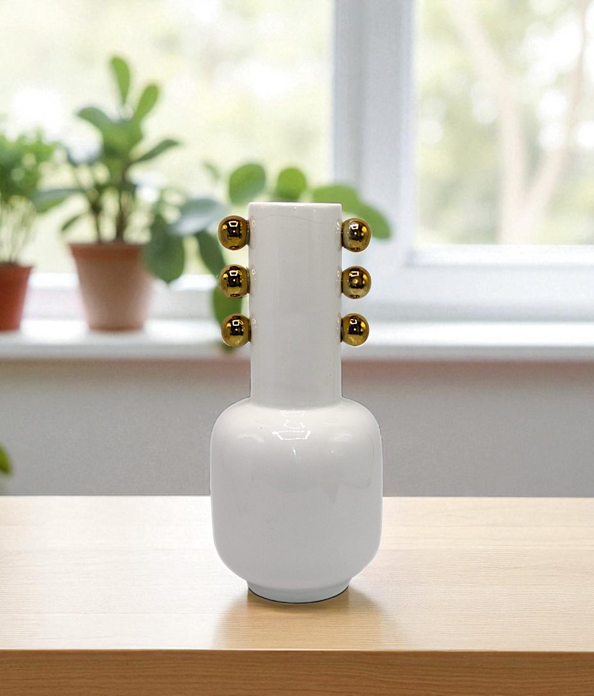 ceramic vase white large with golden dots china "11.5x4"