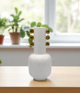 ceramic vase white large with golden dots china "11.5x4"