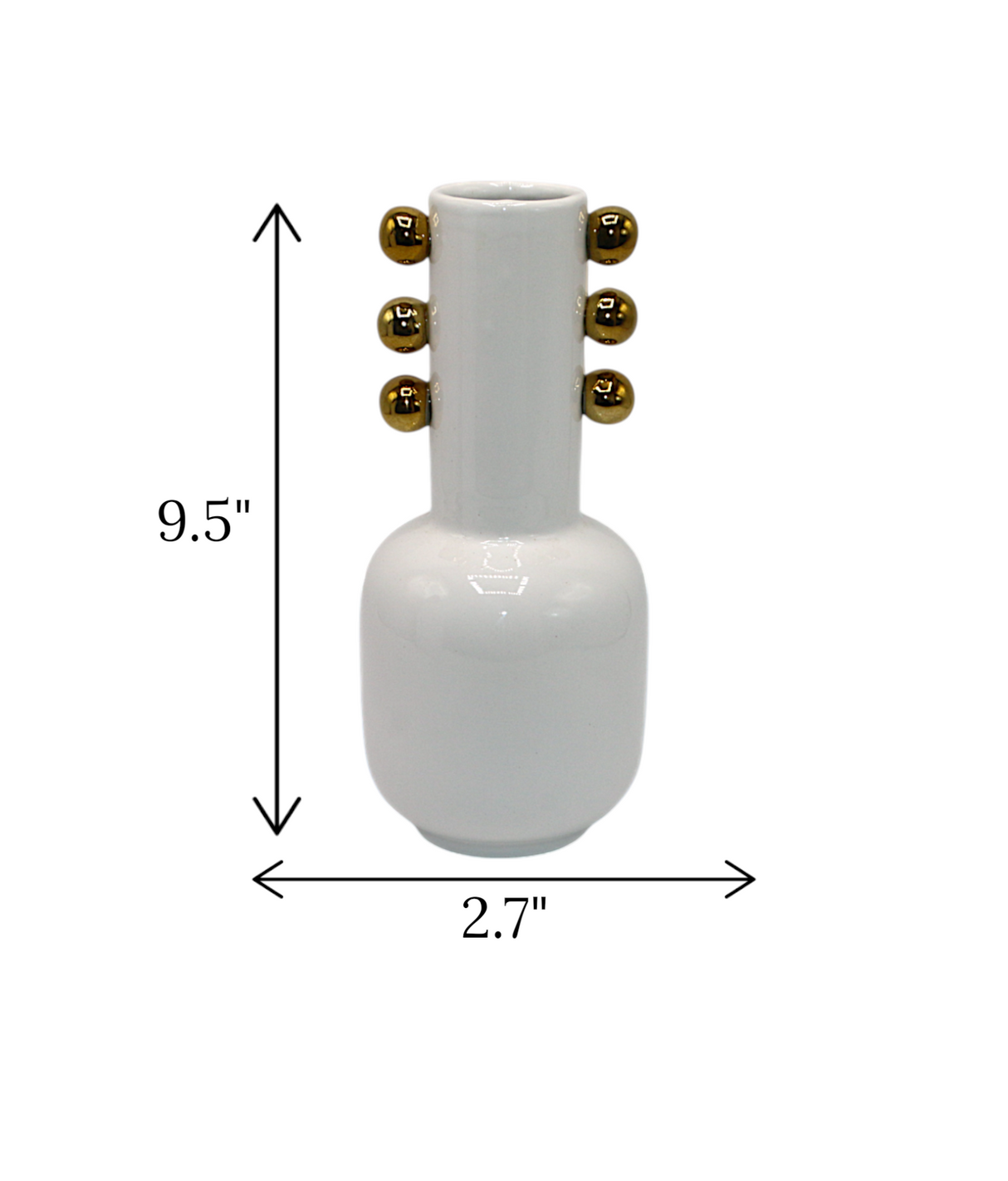 ceramic vase white small with golden dots china "9.5x2.7"
