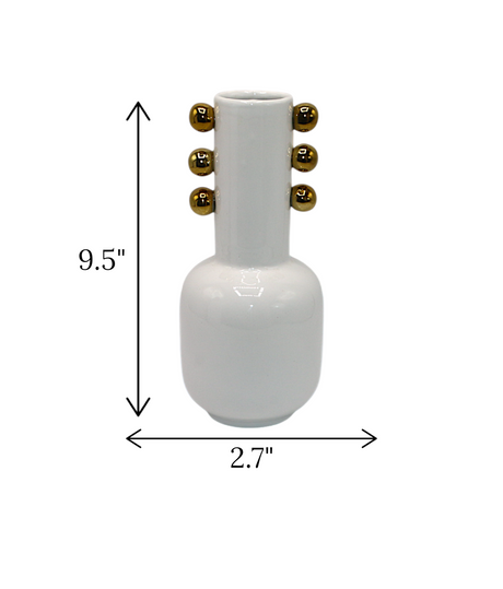 ceramic vase white small with golden dots china "9.5x2.7"
