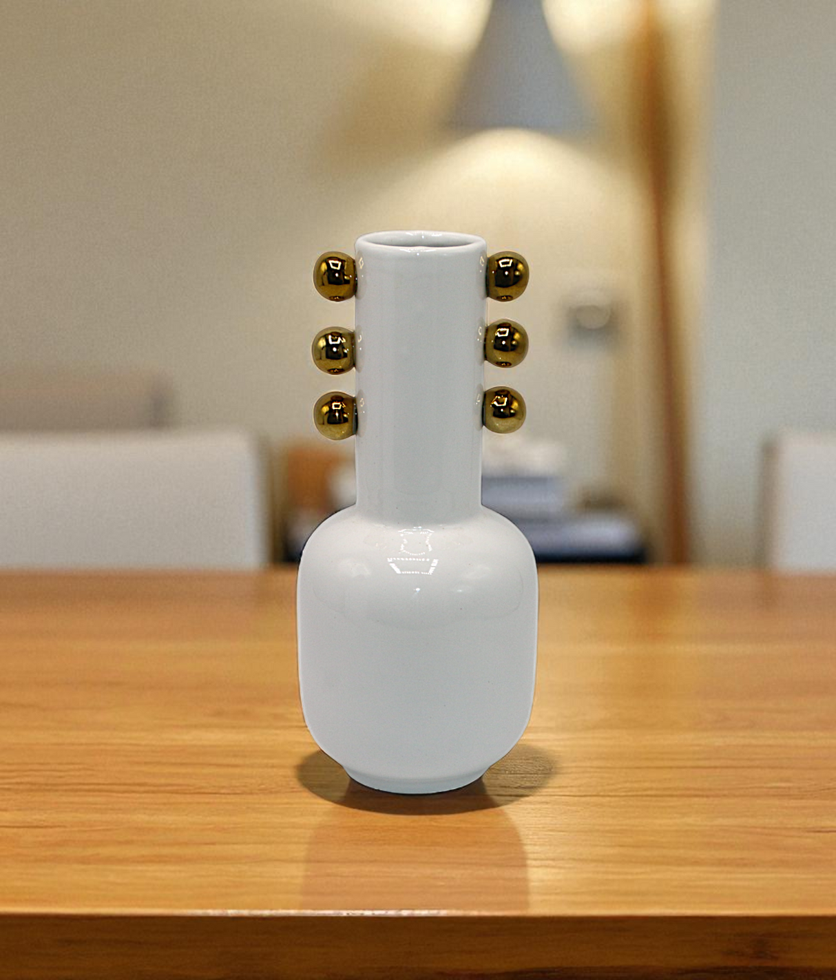 ceramic vase white small with golden dots china "9.5x2.7"