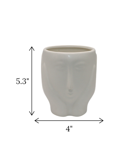 ceramic face vase white small china  "5.3x4"