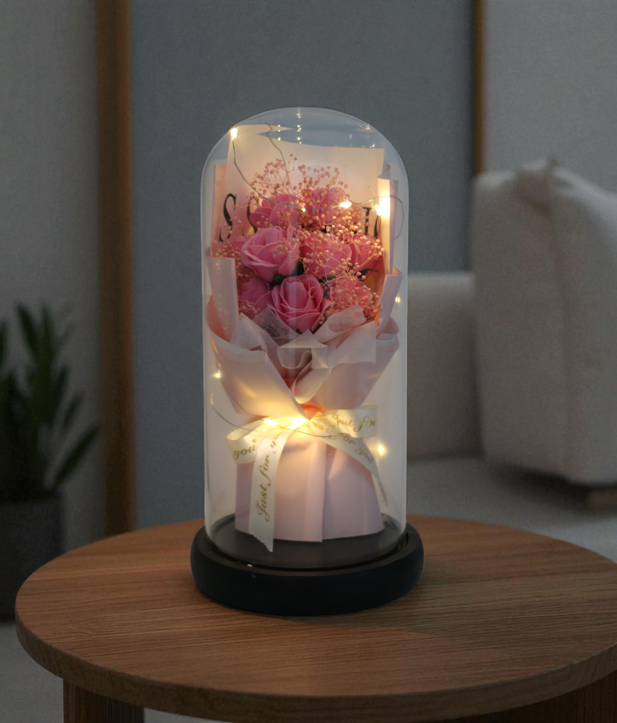pink flower bouquet in glass china "11x5.4"