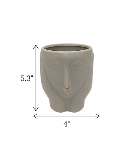 ceramic face vase grey small china  "5.3x4"