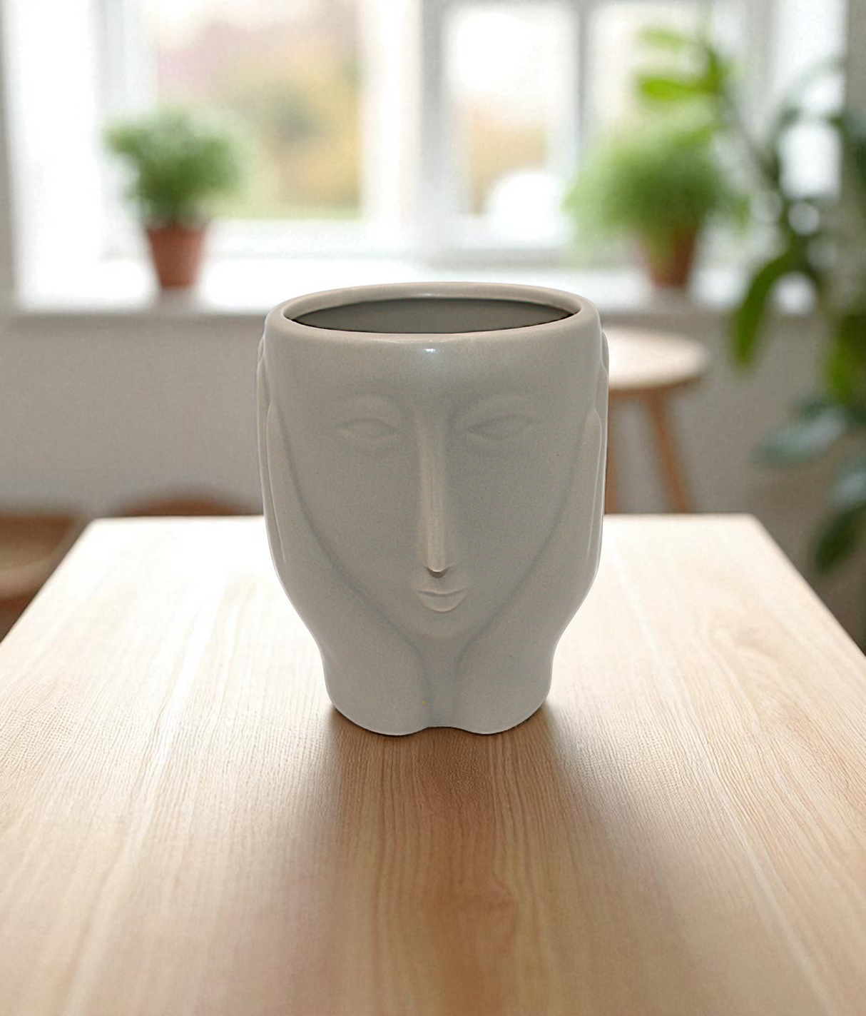 ceramic face vase grey small china  "5.3x4"