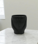 ceramic face vase black small china "5.3x4"