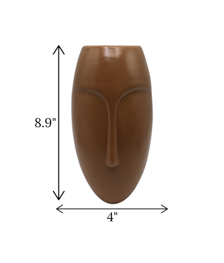 ceramic face vase wall hanging brown china "8.9x4"