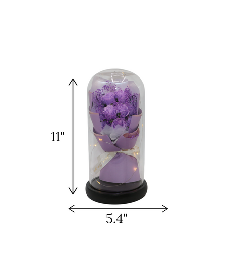 purple flower bouquet in glass china "11x5.4"