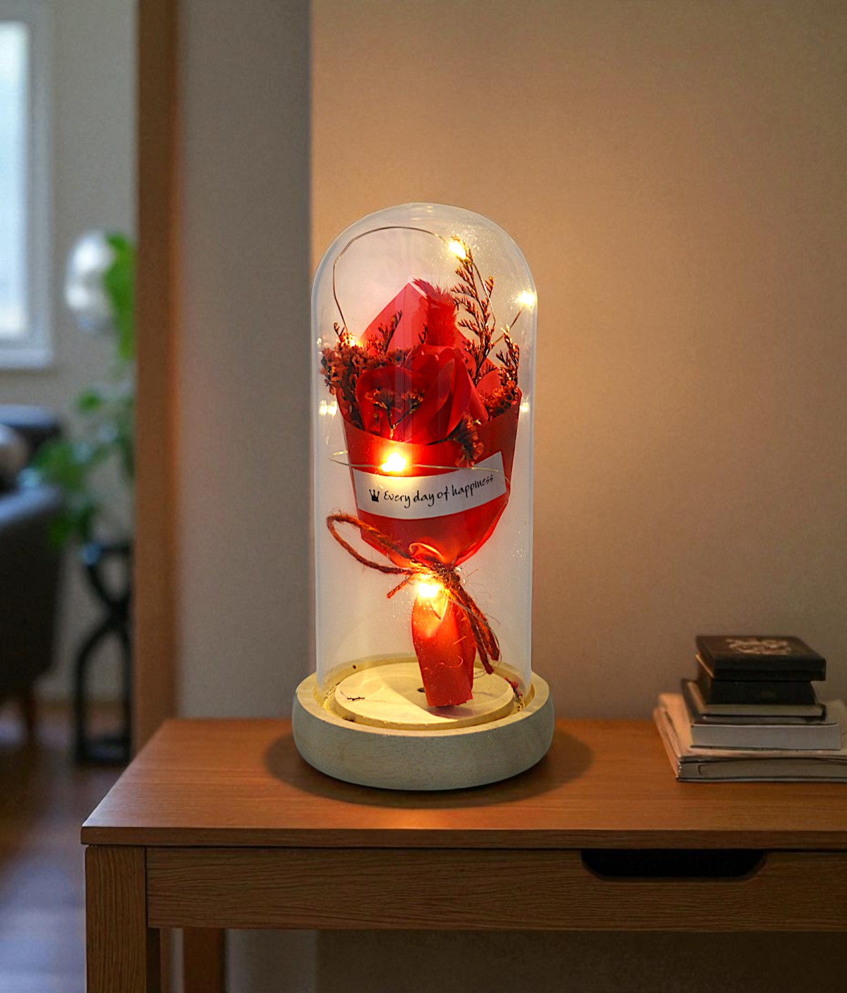 red flower bouquet in glass china "8x3.9"