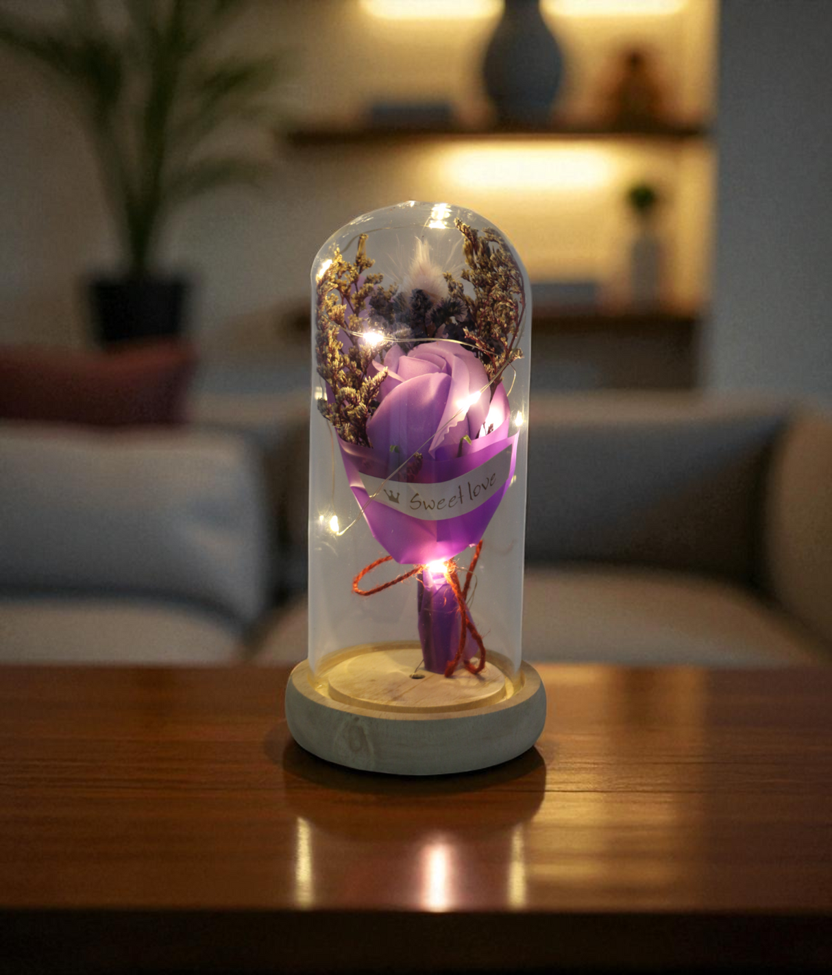 purple flower bouquet in glass china "8x3.9"