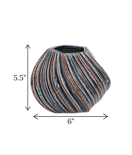 ceramic vase textured blue china 5.5x6