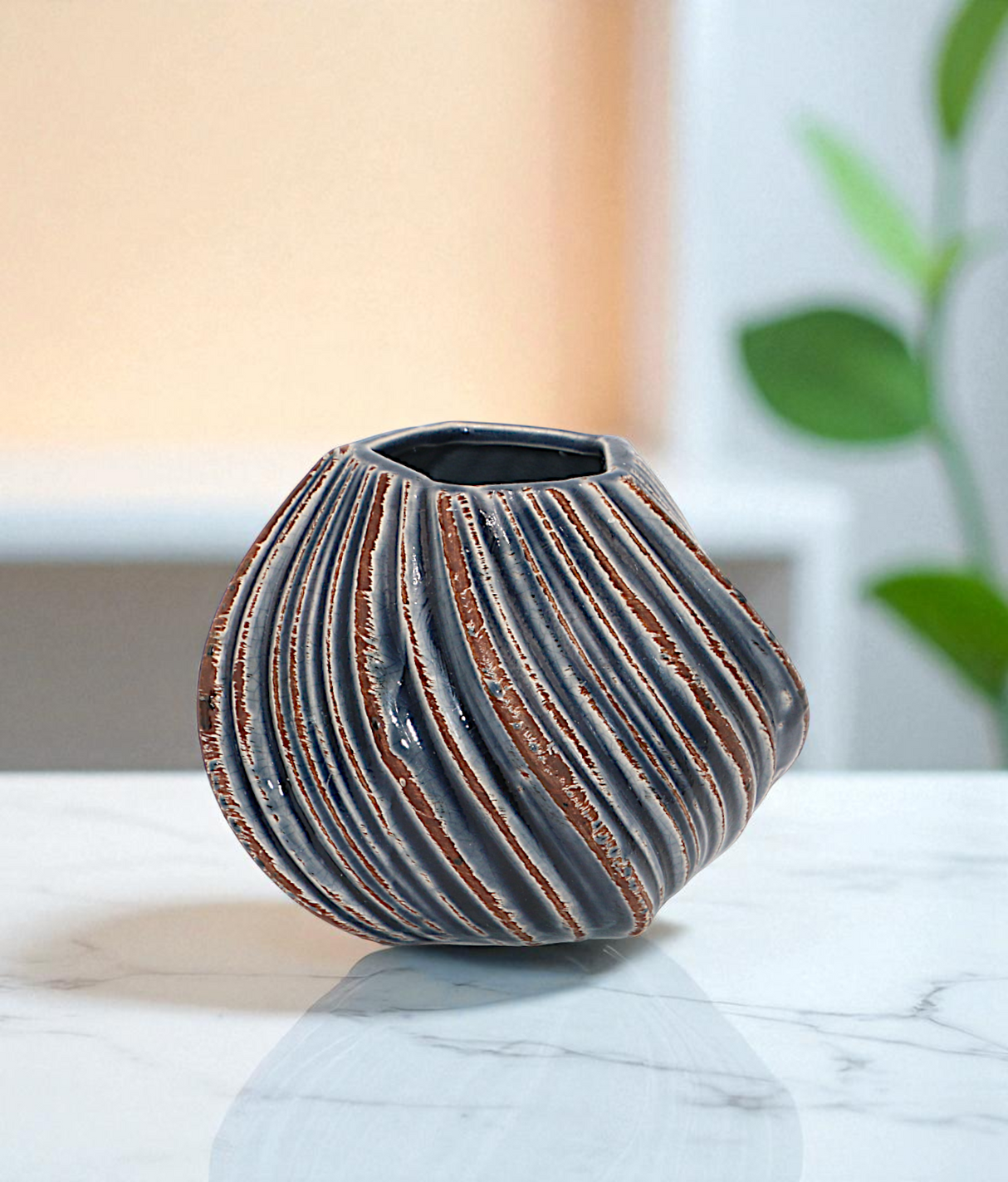 ceramic vase textured blue china 5.5x6