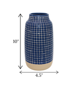 ceramic vase blue square texture china "10x4.5"