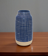 ceramic vase blue square texture china "10x4.5"