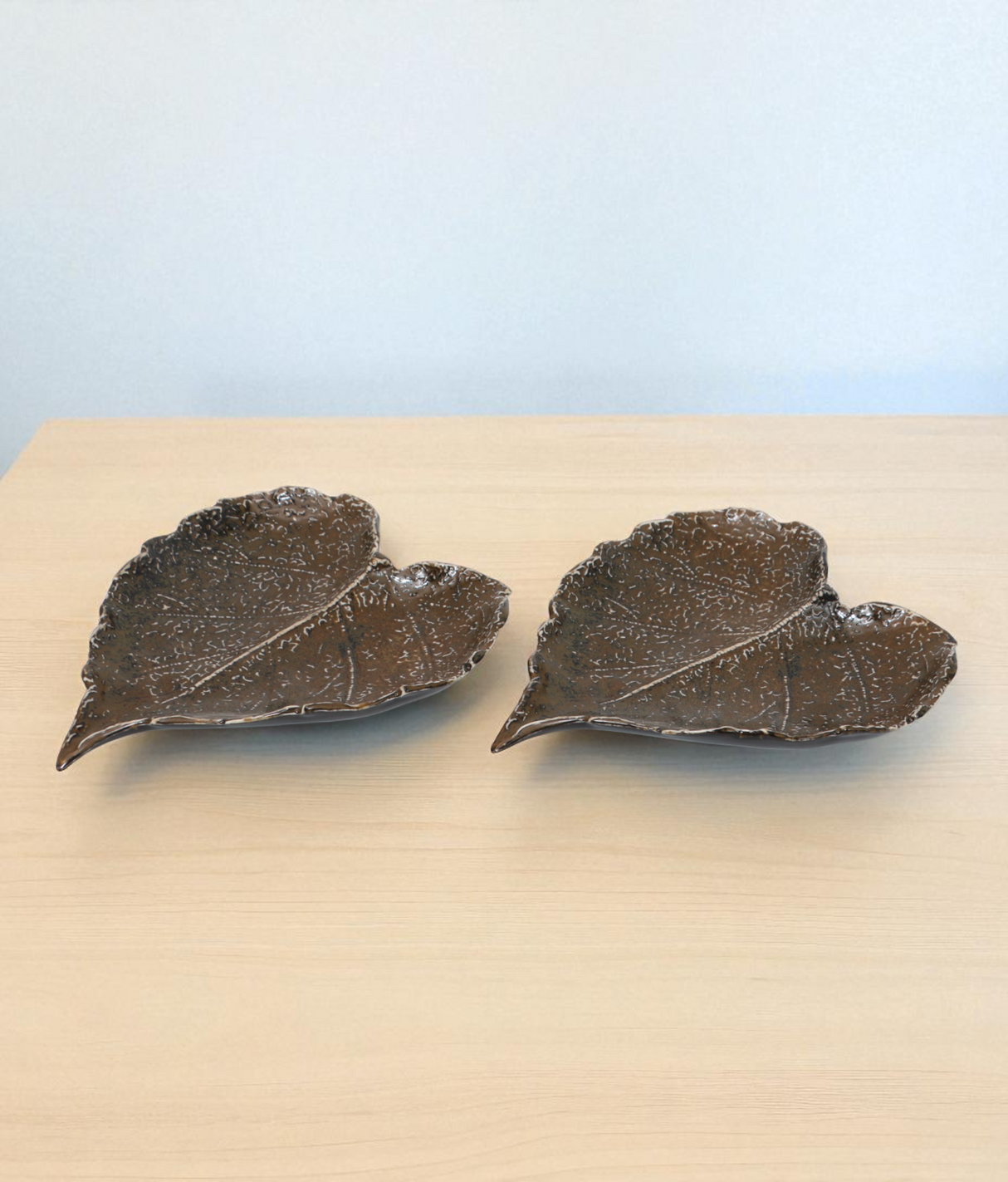 ceramic leaf plate brown china "5.5x6'
