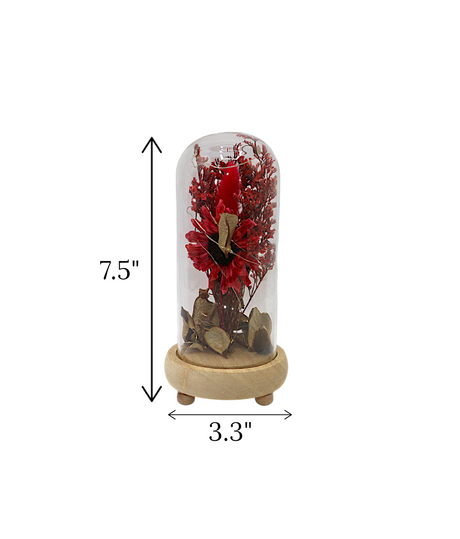 dry flower in glass red china "7.5x3.3"