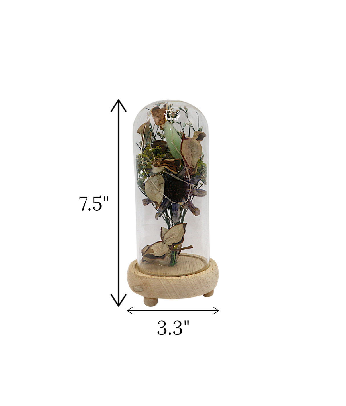 dry flower in glass blue china "7.5x3.3"
