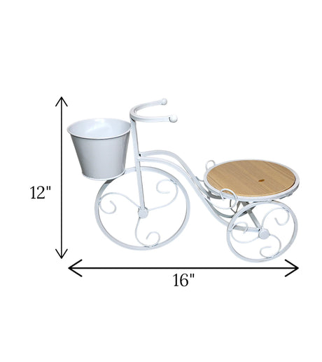metal cycle planter white china "12x16"