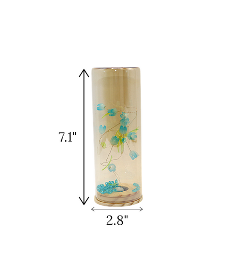 blue flower in shiny glass large china "7.1x2.8"