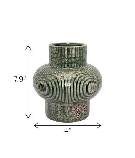ceramic vase textured green china "7.9x4"