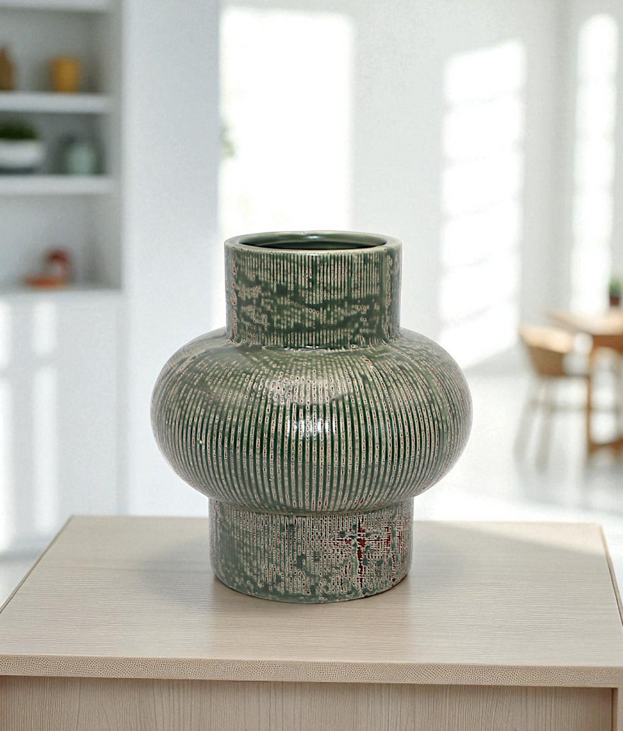 ceramic vase textured green china "7.9x4"