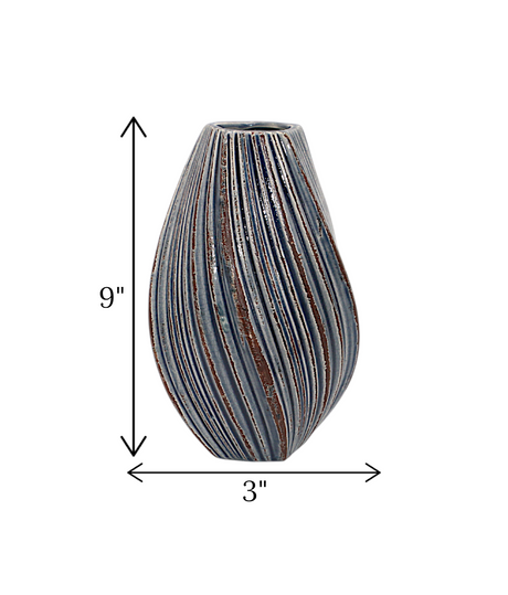 ceramic vase textured blue china "9x3"