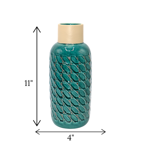ceramic vase textured green china 11x4